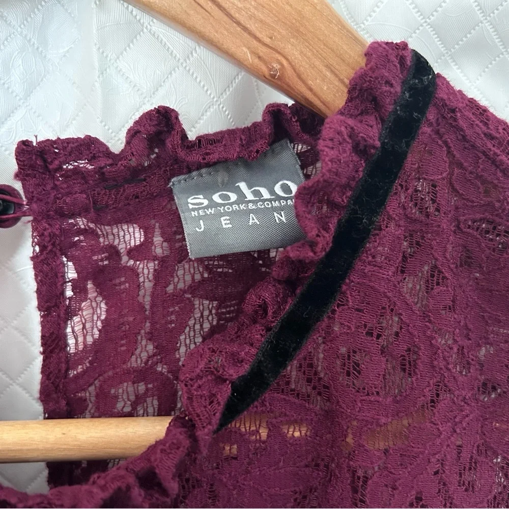 Soho Burgundy Lace Blouse with Ruffles - Picture 5 of 9